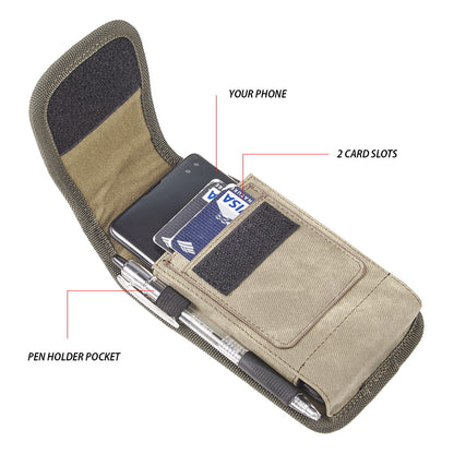 Universal Vertical Nylon Cell Phone Holster Case with Dual Credit Card Slots, Belt Clip Pouch and Belt Loop for Apple iPhone Samsung Galaxy LG Moto All Mobile phones Size 6.3" Universal Nylon [Brown Denim]