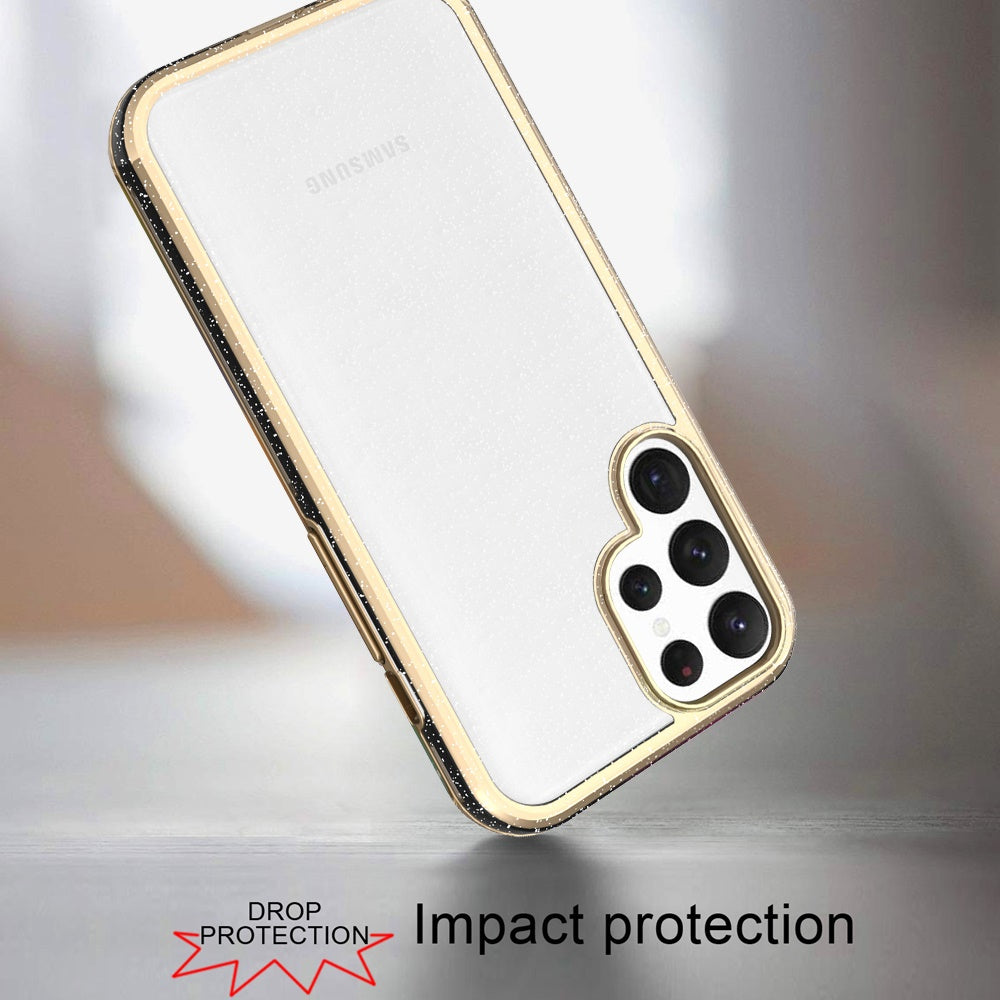 For Motorola Moto G Stylus 5G 2022 Electroplated Gold Frame Glitter Bling Transparent Hybrid Hard PC + TPU Shockproof  Phone Case Cover