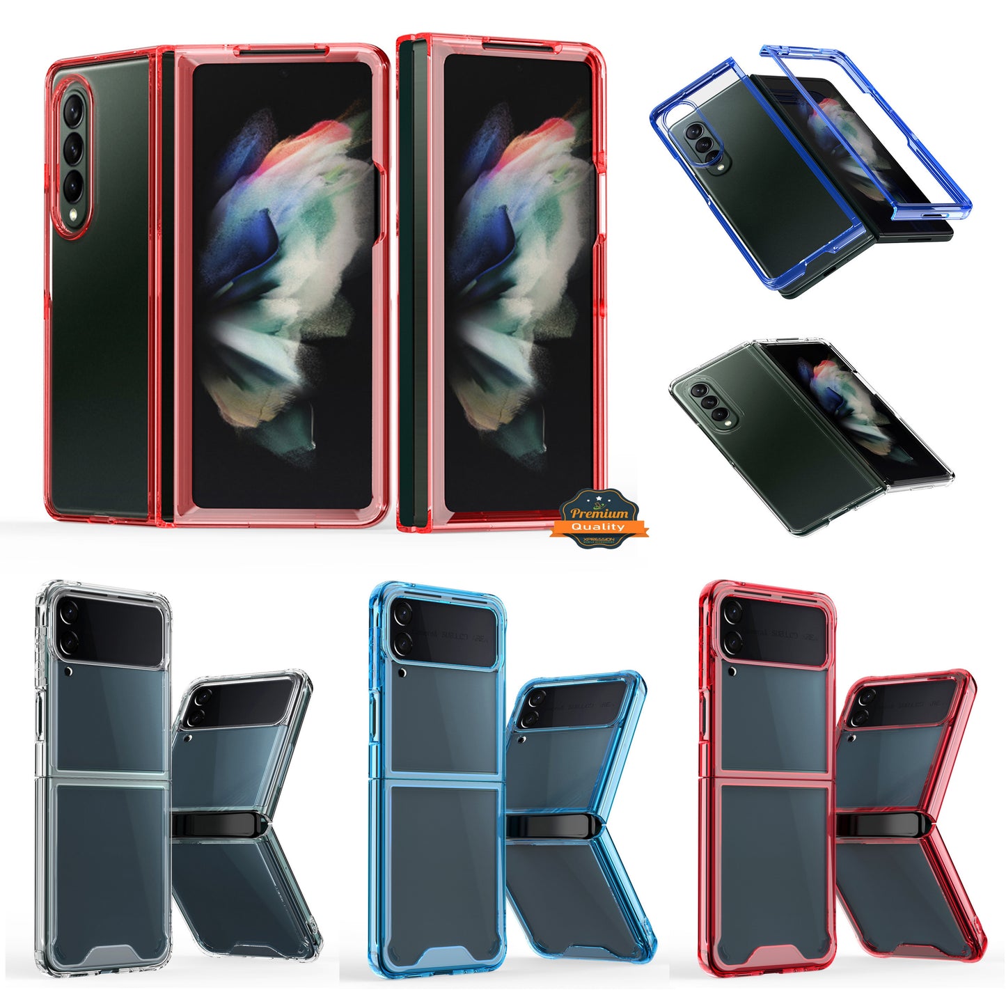 For Samsung Galaxy Z Fold 3 5G Colored Transparent Shockproof Hard PC + Rubber TPU Hybrid Bumper Shell Thin Slim Protective  Phone Case Cover