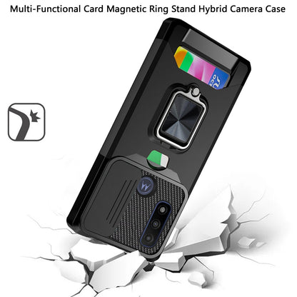 For Motorola Moto G Pure Wallet Case with Ring Stand & Slide Camera Cover Credit Card Holder, Military Grade Hard Shockproof  Phone Case Cover