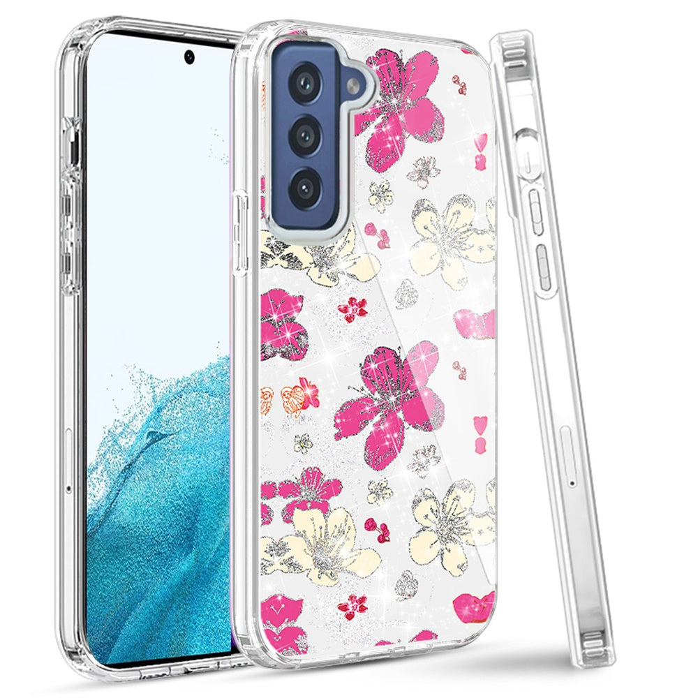 For Samsung Galaxy S22 Ultra Beautiful Laser Clear Bling Glitter Design Pattern Hybrid Gummy Hard PC and TPU Shockproof  Phone Case Cover