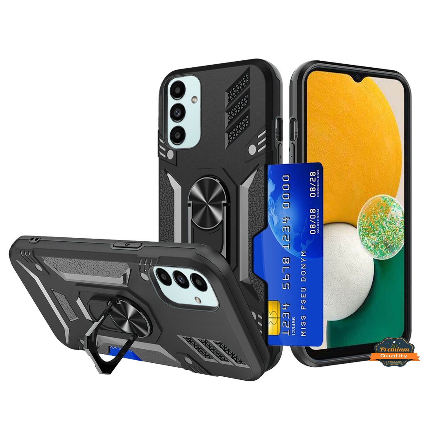 For Samsung Galaxy S22 Invisible Wallet Credit Card Holder with Ring Stand Kickstand Heavy Duty Slim Shockproof Hybrid  Phone Case Cover