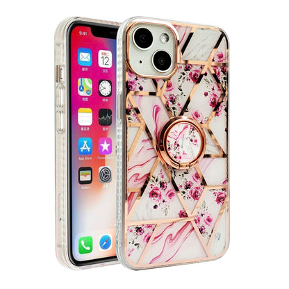 For Apple iPhone 11 (6.1") Pattern Fashion Design Chromed Edge IMD with Ring Kickstand Hybrid TPU Hard Back  Phone Case Cover