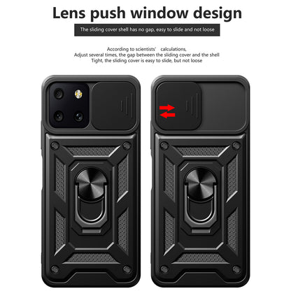 For T-Mobile Revvl 6 Pro 5G Hybrid Cases with Kickstand, Slide Camera Lens Protection + 360° Rotate Ring Stand Black Phone Case Cover