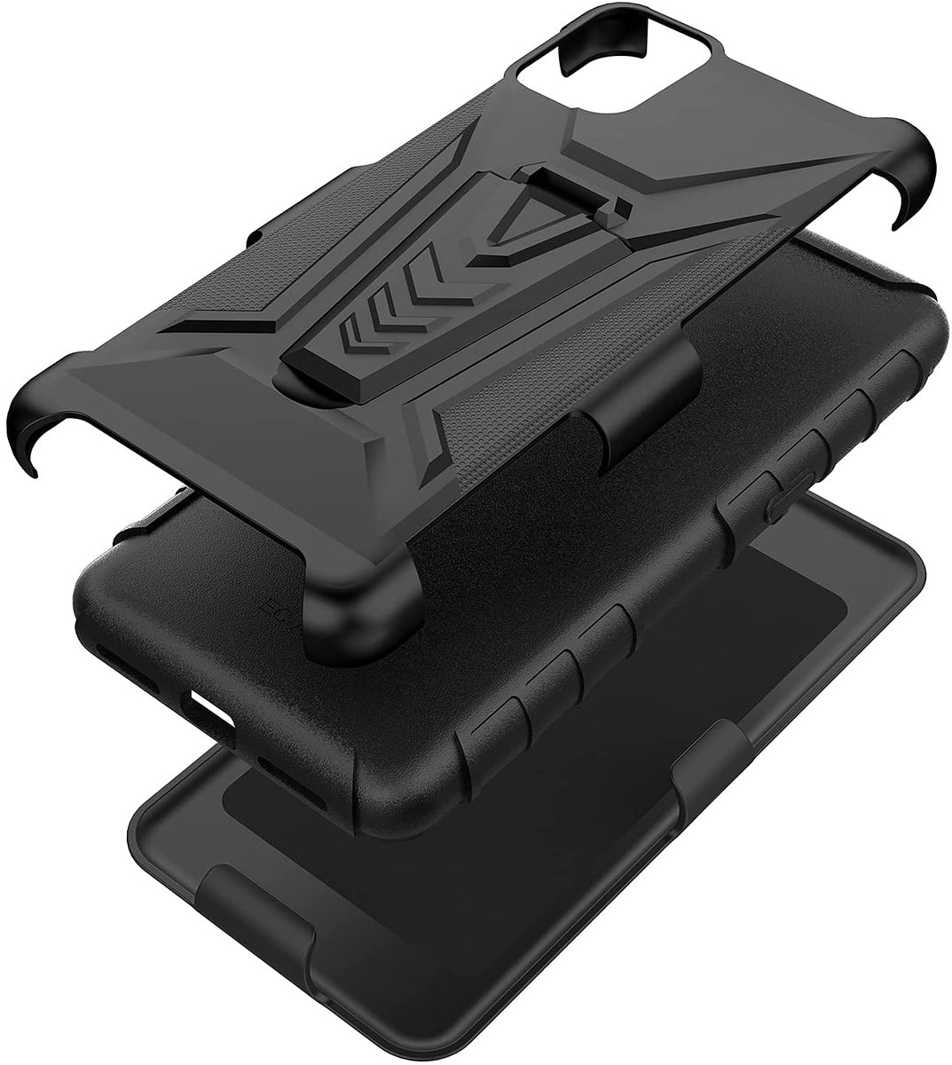 For Apple iPhone 11 (6.1") Hybrid Armor Kickstand with Swivel Belt Clip Holster Heavy Duty Defender Shockproof Rugged Black Phone Case Cover