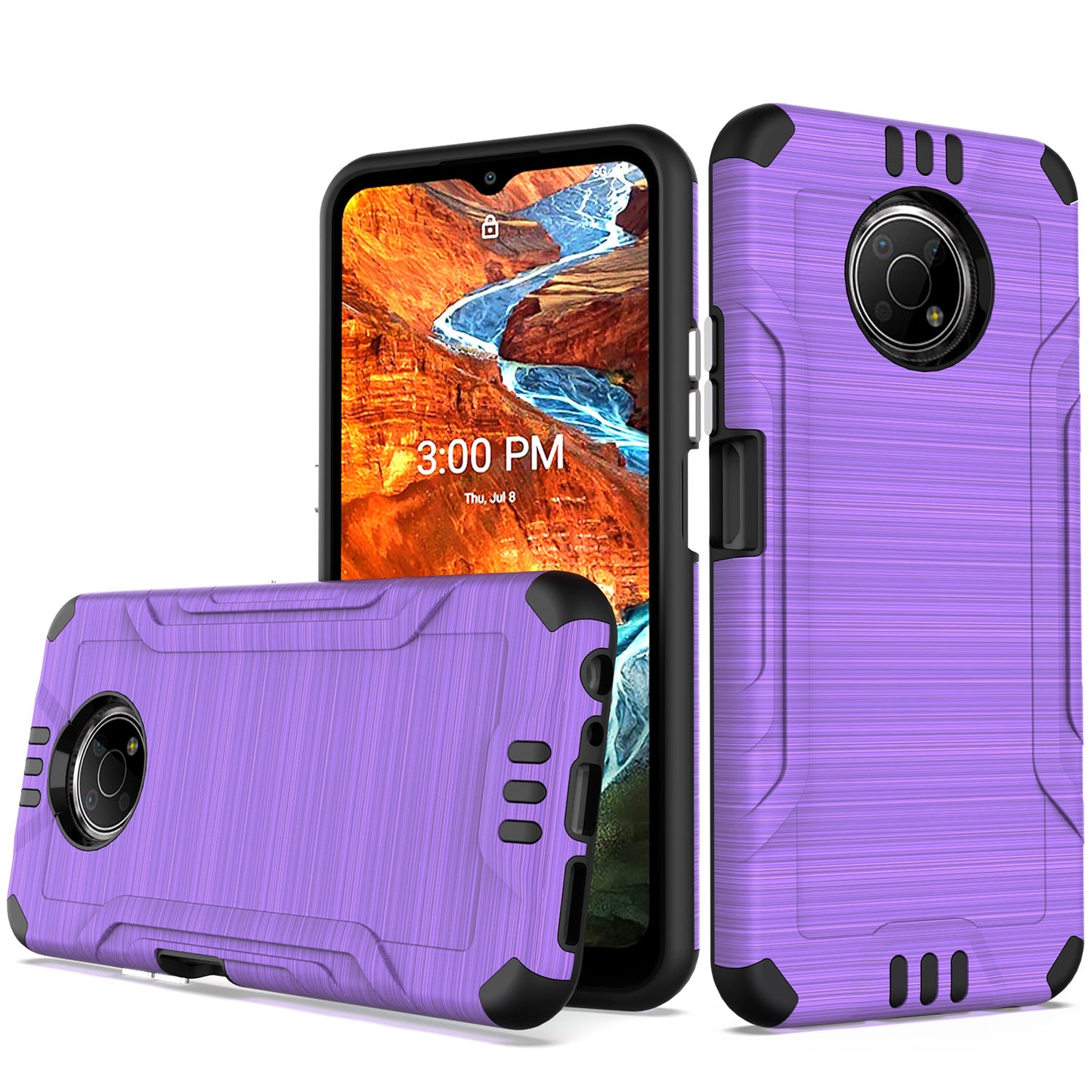 For Nokia G300 Hybrid Dual Layer Slim Defender Armor Tuff Metallic Brush Texture Finishing Shockproof Hard PC + TPU Rubber  Phone Case Cover