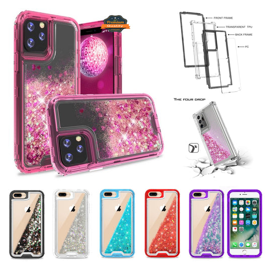 For Apple iPhone 13 Pro (6.1") Hybrid Liquid Glitter 3D Bling Quicksand Flowing Sparkle Hard Shockproof 3in1 TPU Heavy Duty  Phone Case Cover