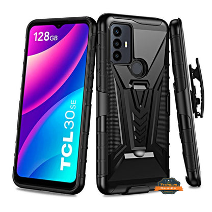 For Alcatel 1V 2021 6002 Hybrid Armor V Kickstand with Swivel Belt Clip Holster Heavy Duty 3in1 Stand Shockproof Rugged  Phone Case Cover