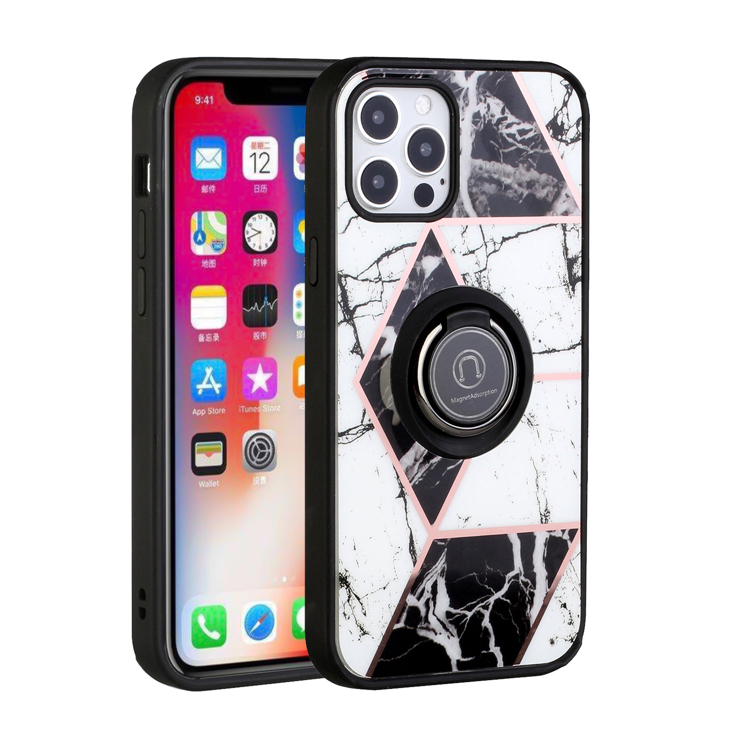 For Apple iPhone SE 2022 /SE 2020/8/7 Unique Marble Design with Magnetic Ring Kickstand Holder Hybrid TPU Shockproof  Phone Case Cover