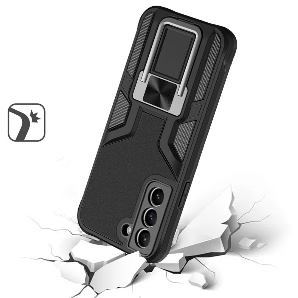 For Samsung Galaxy S21 Ultra Shockproof [Military-Grade] with Metal Magnetic Kickstand, Hybrid Rugged TPU Heavy Duty Black Phone Case Cover