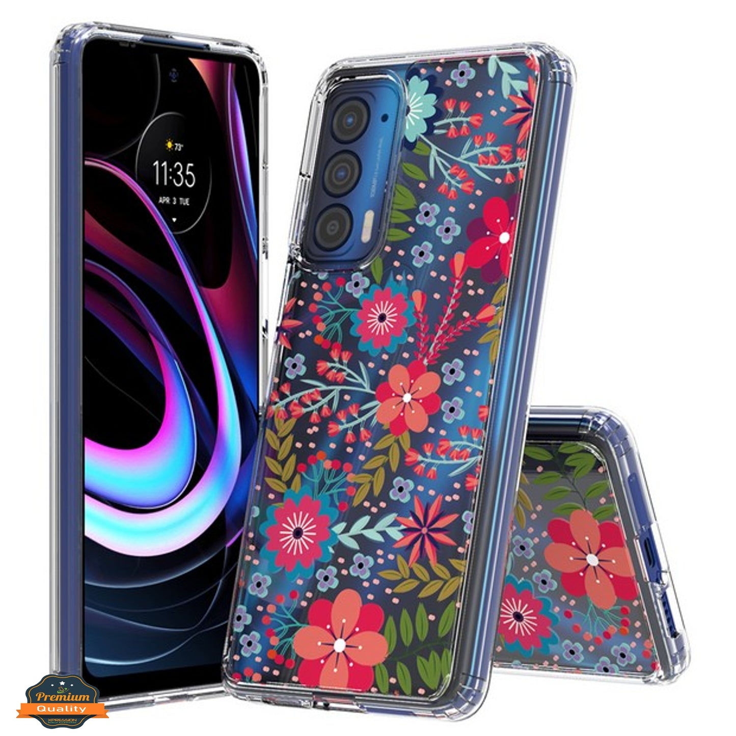 For Motorola Edge 2021 Floral Patterns Design Transparent Soft TPU Silicone Shock Absorption Bumper Slim Hard Back  Phone Case Cover