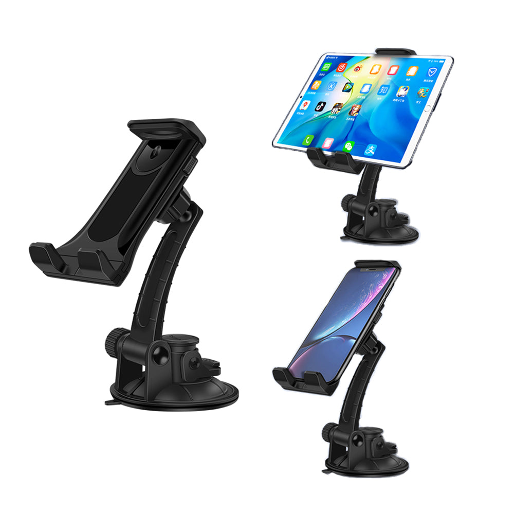 For Universal Phone Holder Dashboard Windshield with Suction Cup Long Arm Car Mount 360° Rotating Adjustable For Phone, Tablets (Size 4.3" - 6") Black Phone Case Cover