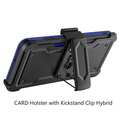 For Samsung Galaxy A22 5G Armor Belt Clip with Credit Card Holder, Holster, Kickstand Protective Full Body Heavy Duty Hybrid Blue Phone Case Cover