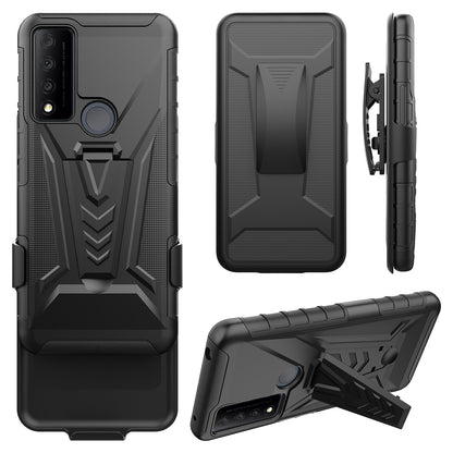 For TCL 30 XE 5G Combo 3in1 Rugged Swivel Belt Clip Holster Heavy Duty Tuff Hybrid Armor Rubber TPU with Kickstand Stand  Phone Case Cover