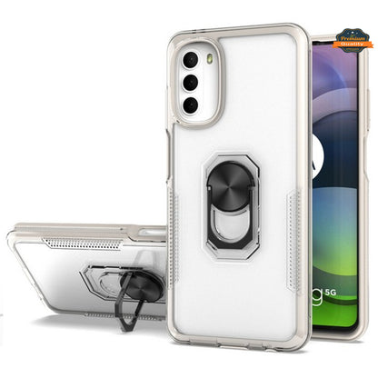 For Motorola Moto G 5G 2022 Clear Transparent Hybrid PC with Magnetic Ring Stand, Detachable Frame Bumper  Phone Case Cover