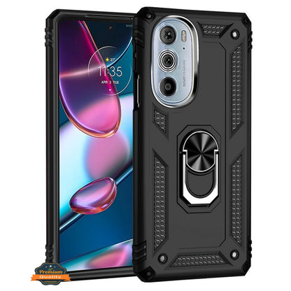 For Motorola Edge 2022 Shockproof Hybrid Dual Layer PC + TPU with Ring Stand Metal Kickstand Heavy Duty Armor Shell  Phone Case Cover