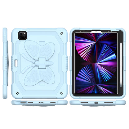 Case for Apple iPad Air 4 / iPad Air 5 / iPad Pro (11 inch) Butterfly Wings Kickstand 3in1 Tough Hybrid with Pencil Holder Heavy Duty Rugged Shockproof Full Protective Light Blue Tablet Cover