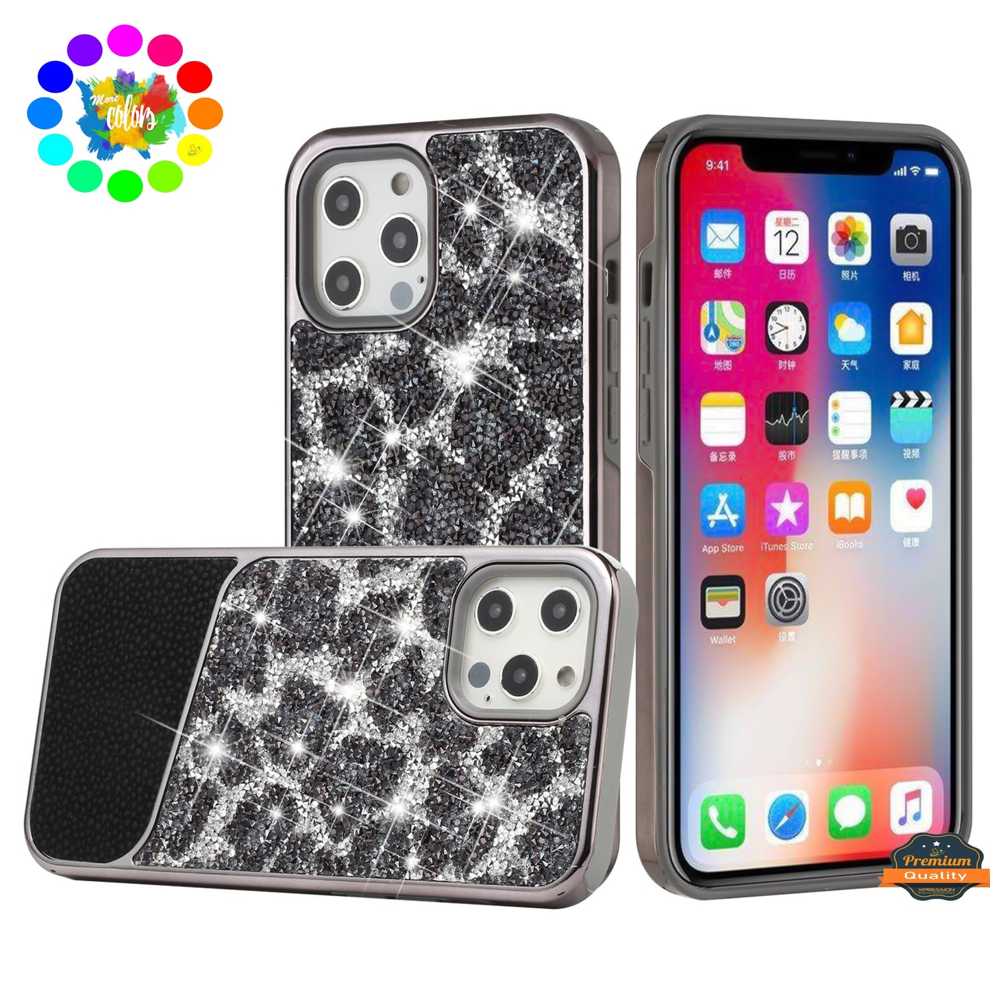 For Apple iPhone 13/ Pro Max Bling Animal Skin Design Glitter Hybrid Thick TPU Shiny Protective Rubber Frame  Phone Case Cover