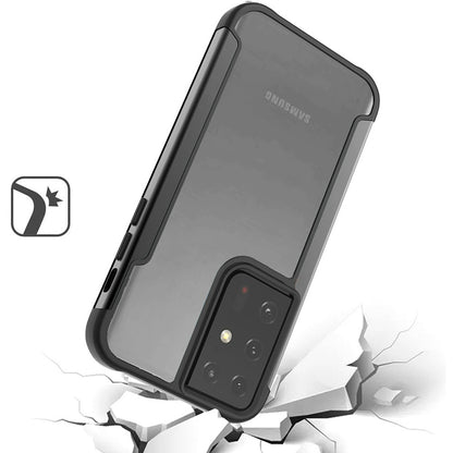 For Samsung Galaxy A02s Hybrid Aluminum Alloy Metal Clear Transparent Back PC TPU Bumper Shockproof Black Phone Case Cover