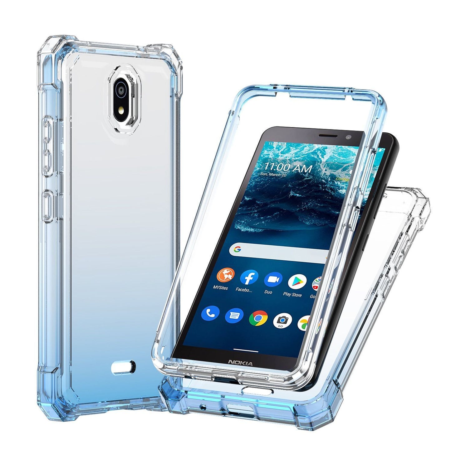 For Nokia C200 Clear Gradient Hybrid Thick Guard Shockproof Dual Layer Hard PC + TPU Bumper Frame Armor  Phone Case Cover