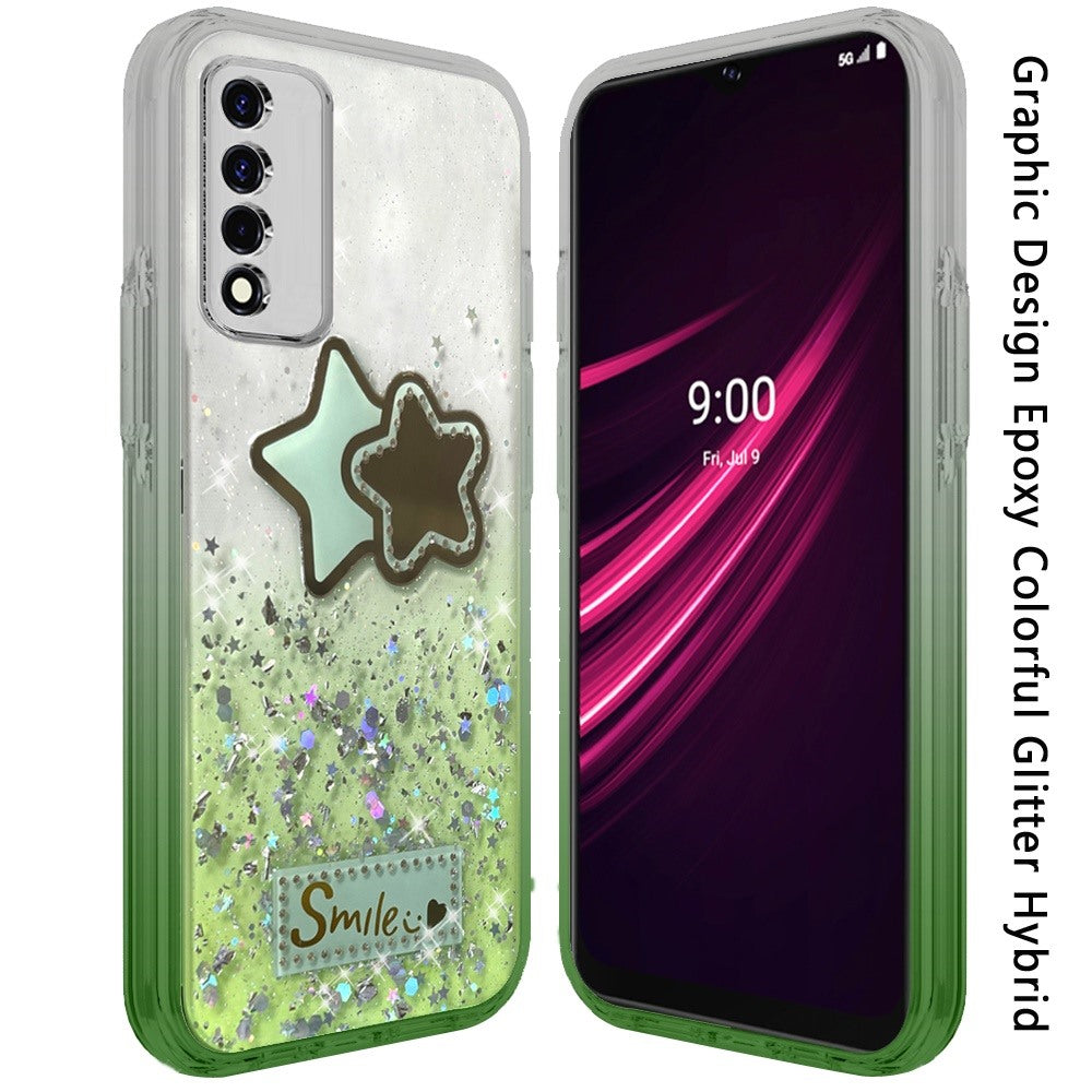 For TCL Revvl V Plus 5G (T-Mobile) Fashion Graphic Pattern Design Epoxy Colorful Skin Glitter Hybrid Bling TPU Hard Impact  Phone Case Cover