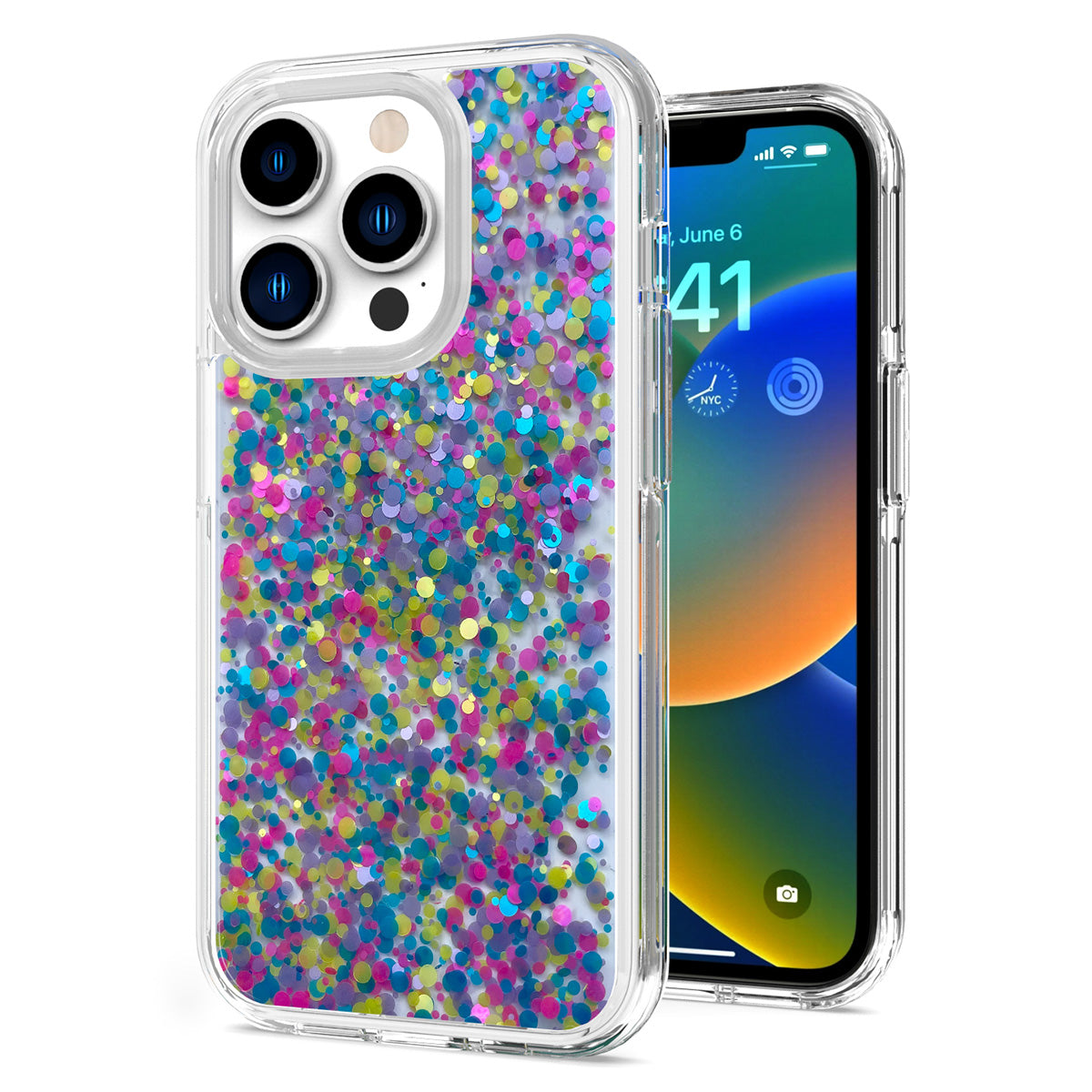 For Apple iPhone 13 (6.1") Colorful Glitter Bling Sparkle Epoxy Glittering Shining Hybrid Hard PC Silicone Shockproof  Phone Case Cover