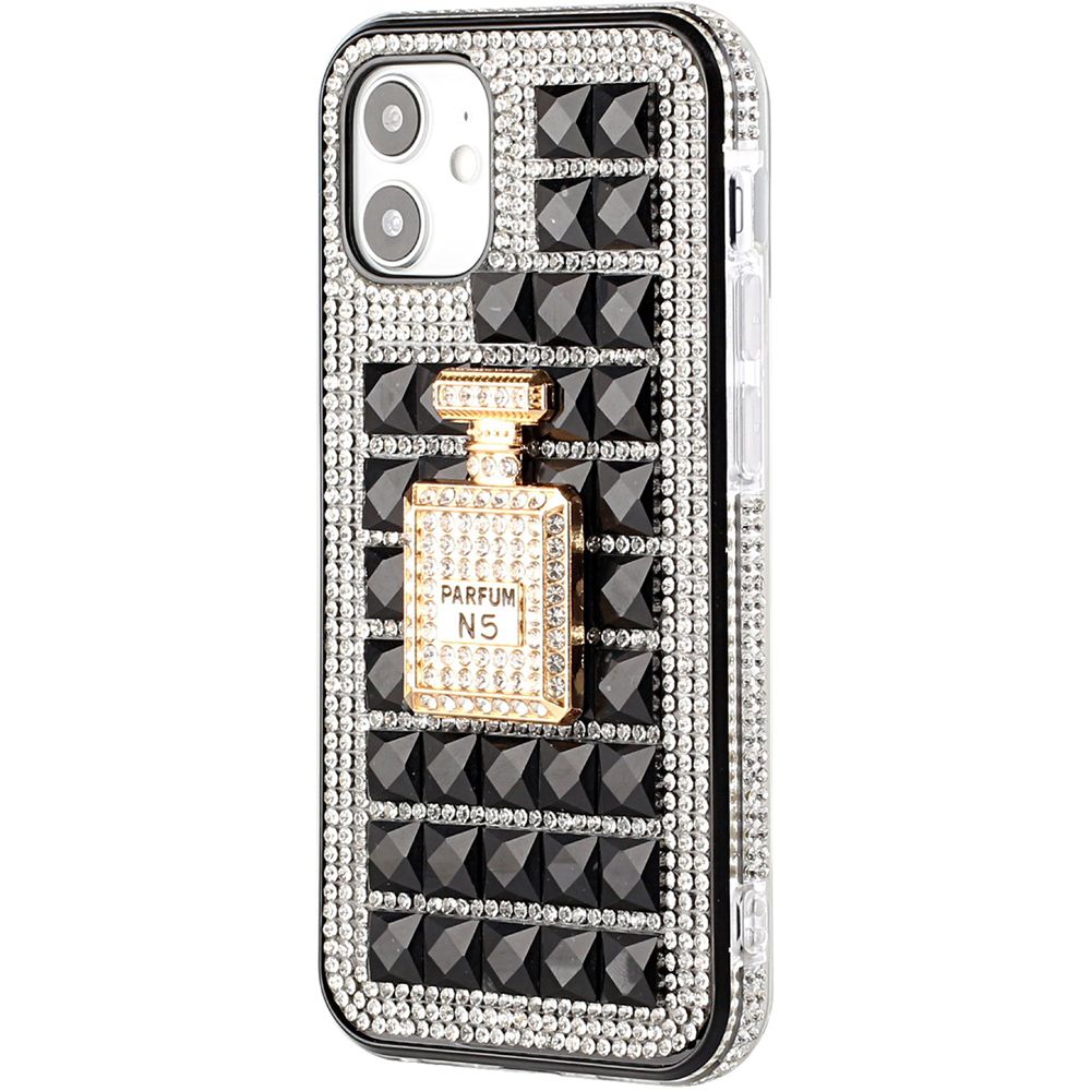 For Apple iPhone 12 Pro Max (6.7") Fashion Luxury 3D Bling Diamonds Rhinestone Jeweled Ornament Shiny Crystal Hybrid Hard  Phone Case Cover