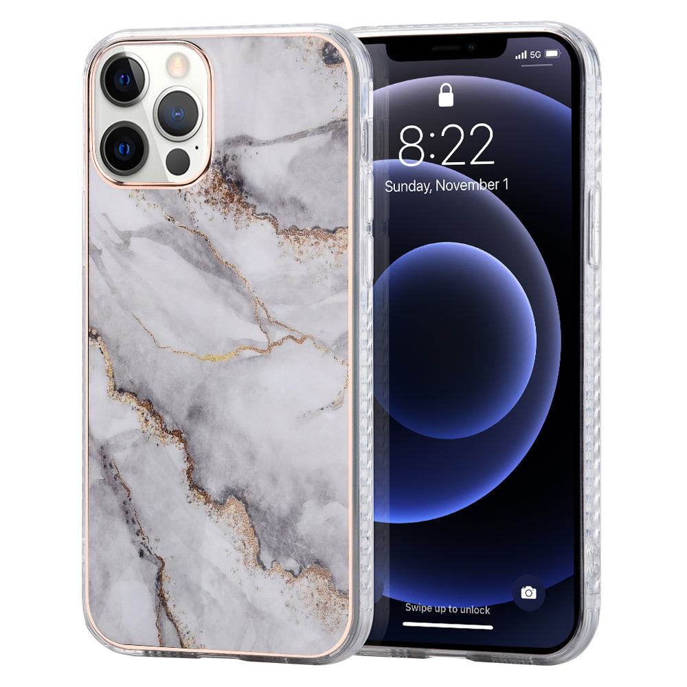 For Apple iPhone 13 /Pro Max Mini Fashion Marble Pattern IMD Design Gem Stone Hybrid Shockproof Bumper Rubber Slim Fit Hard PC  Phone Case Cover