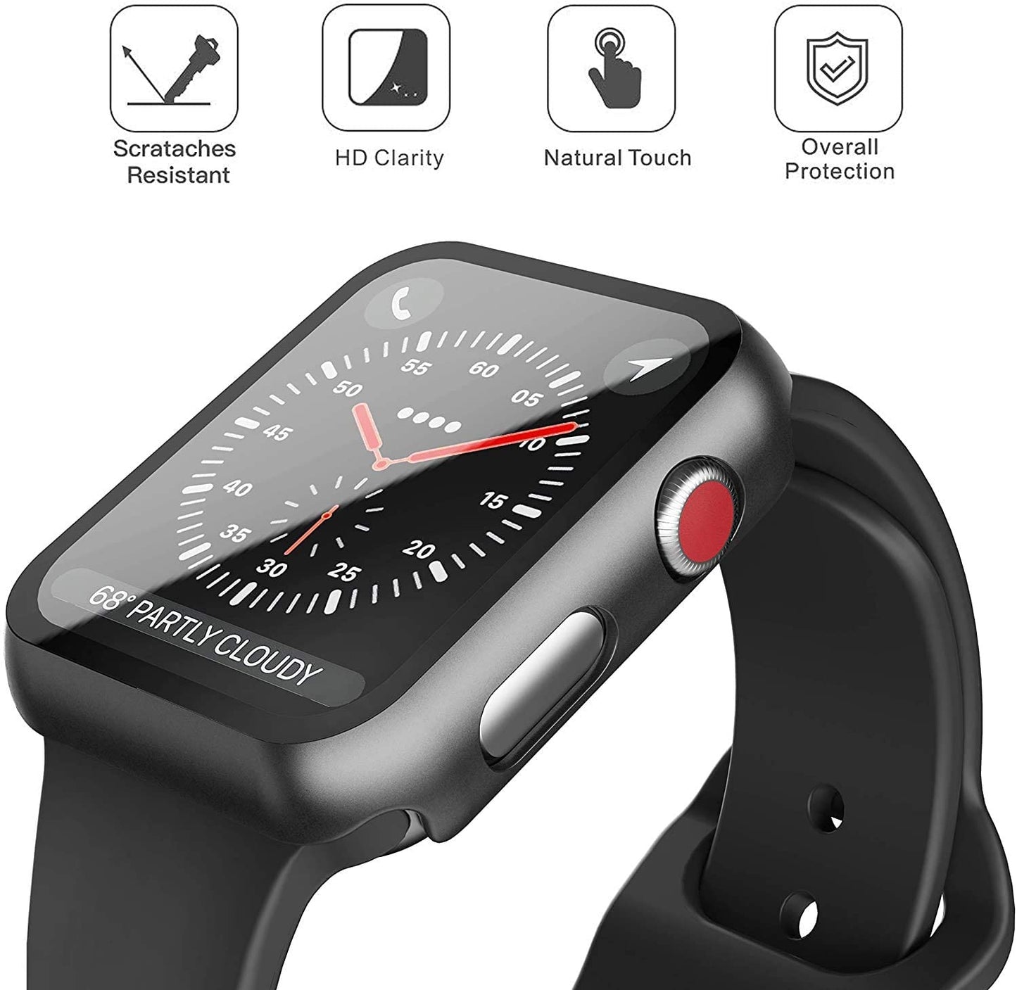 For Apple Watch 40mm Ultra Slim PC with Built in Clear Screen Protector Snap-on Full Coverage Shell Rubber TPU + Hard PC Frame for iWatch Series SE/6/5/4 Black Phone Case Cover