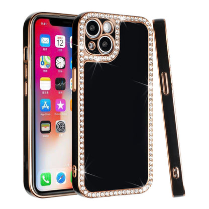 For Apple iPhone 8 Plus/7 Plus/6 6S Plus All Around 3D Diamonds Rhinestone Chrome Frame TPU Shiny Bling Glitter  Phone Case Cover