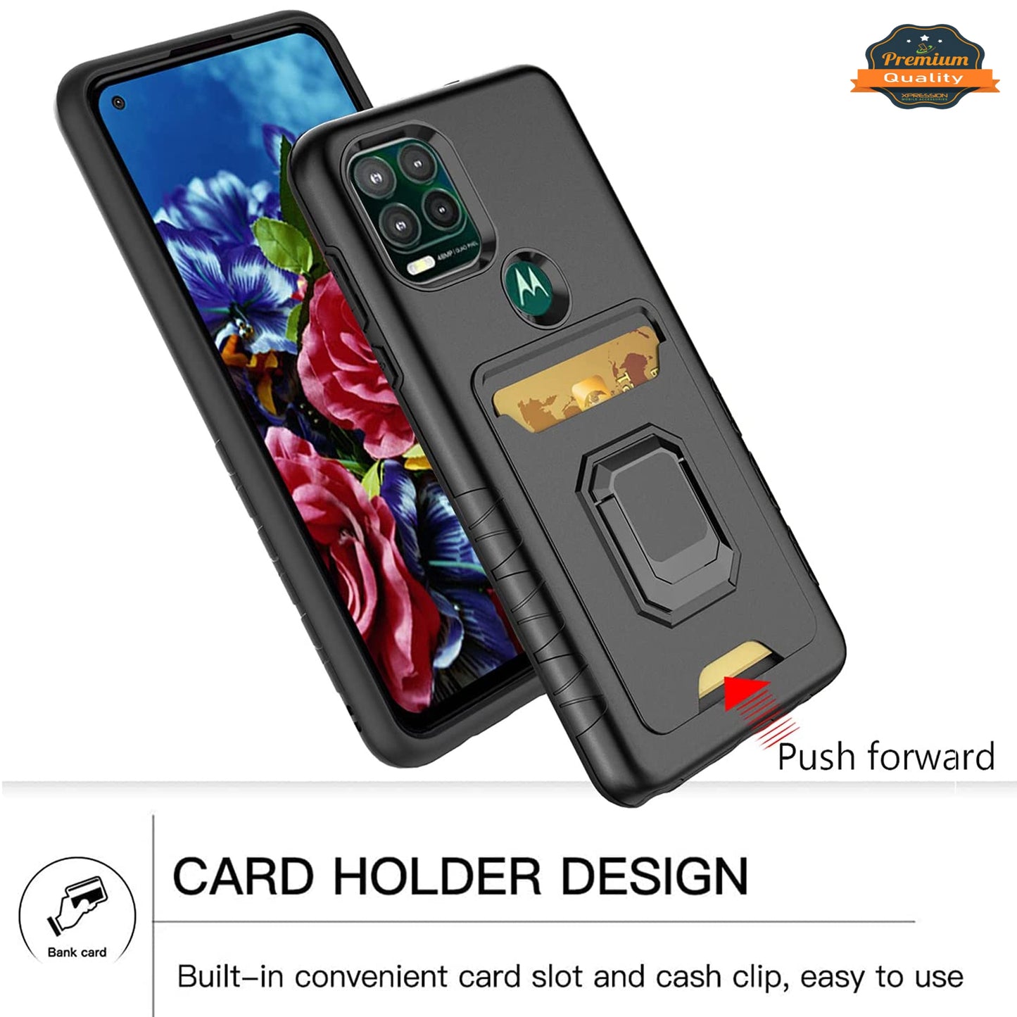 For Boost Mobile Celero 5G Wallet Credit Card Slot Holder with Metal Ring Kickstand Heavy Duty Shockproof Hybrid Dual Layer Magnetic Stand  Phone Case Cover