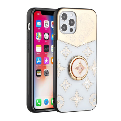 For Apple iPhone 13 Pro (6.1") Diamond Bling Sparkly Glitter Ornaments Engraving Hybrid Armor with Ring Stand Holder Rugged Fashion  Phone Case Cover