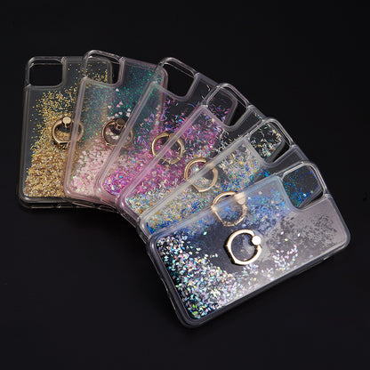 For Samsung Galaxy A53 5G Hybrid Glitter Bling Sparkling Liquid Quicksand Glittering Sparkle TPU with Ring Stand Holder Pink Phone Case Cover