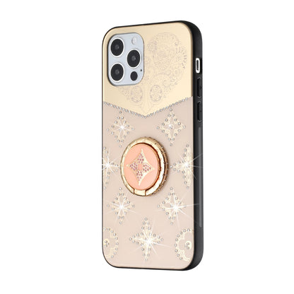 For Apple iPhone 13 Pro (6.1") Diamond Bling Sparkly Glitter Ornaments Engraving Hybrid Armor with Ring Stand Holder Rugged Fashion  Phone Case Cover