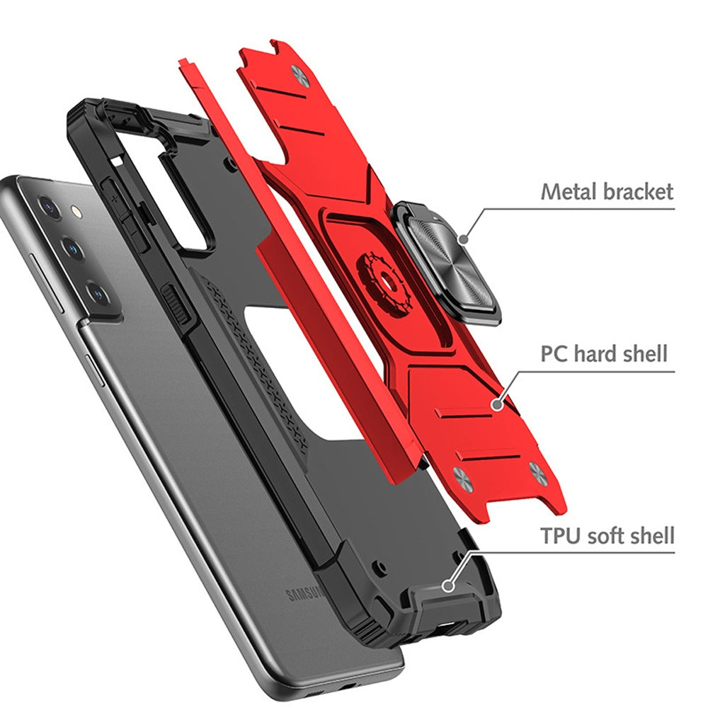 For Samsung Galaxy S10+ Plus Armor Hybrid with Ring Stand Holder Kickstand Shockproof Heavy-Duty Durable Rugged 2in1 Red Phone Case Cover