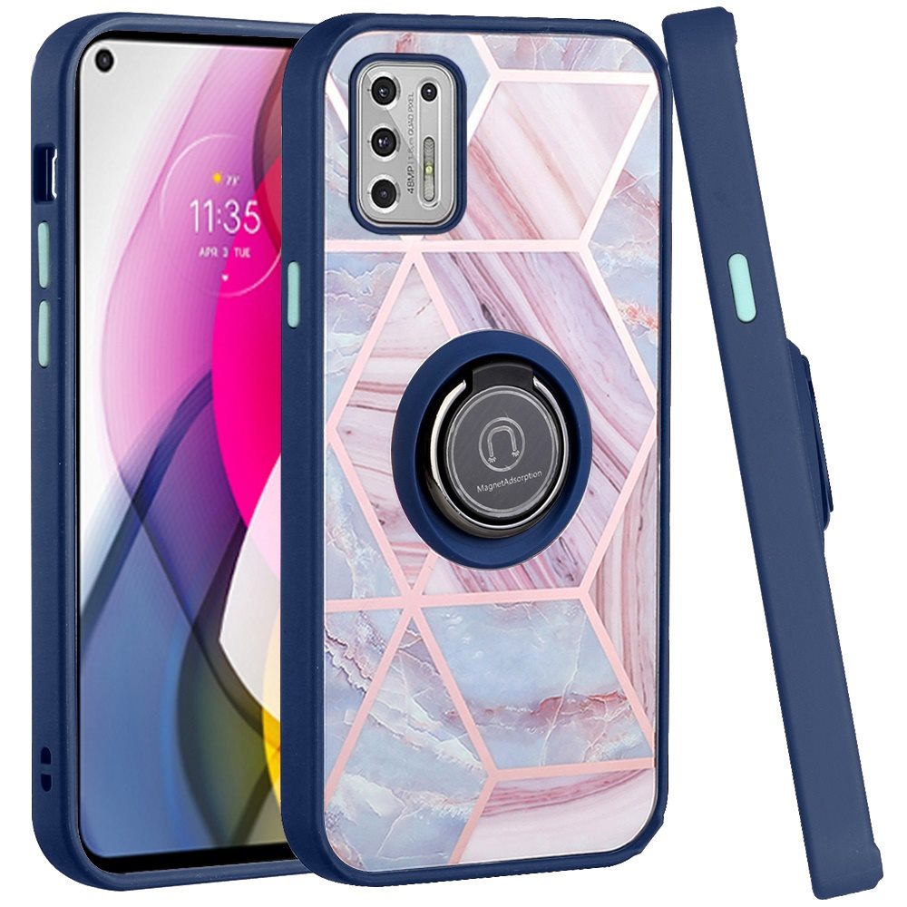 For Samsung Galaxy A42 5G Unique Marble Design with Magnetic Ring Kickstand Holder Hybrid TPU Hard PC Shockproof Armor  Phone Case Cover