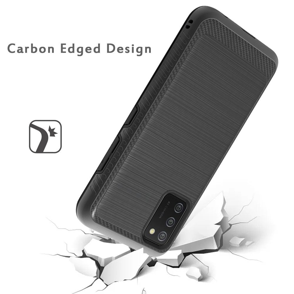 For Samsung Galaxy A02S Slim Thin Protective Hybrid TPU 2-Piece Bumper Shockproof with Brushed Metal Texture Carbon Fiber Hard PC Back  Phone Case Cover