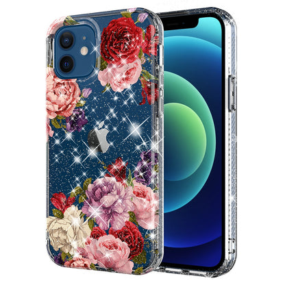 For Apple iPhone 8 /7/6s/6 /SE 2nd Generation Slim Hybrid Shiny Glitter Clear Floral Pattern Bloom Flower Design Hard PC  Phone Case Cover