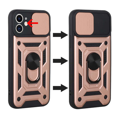 For Apple iPhone SE 2022 /SE 2020/8/7 Hybrid Cases with Camera Lens Cover, Ring Kickstand Rugged Dual Layer Heavy Duty Rose Gold Phone Case Cover