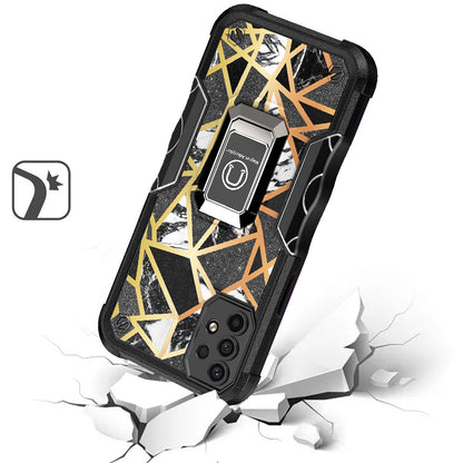 For Samsung Galaxy A53 5G Marble IMD Stone Design Hybrid Armor with Magnetic Ring Stand Kickstand Heavy Duty Rugged Shockproof  Phone Case Cover