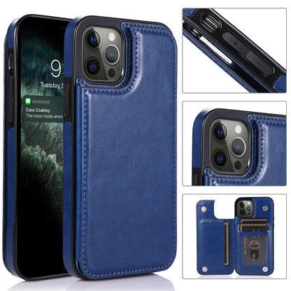 For Apple iPhone 13 (6.1")PU Leather Design [Two Magnetic Clasp] [Card Slots] Stand Function Shockproof Back Wallet Flip  Phone Case Cover