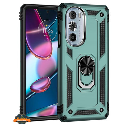 For Motorola Edge 2022 Shockproof Hybrid Dual Layer PC + TPU with Ring Stand Metal Kickstand Heavy Duty Armor Shell  Phone Case Cover