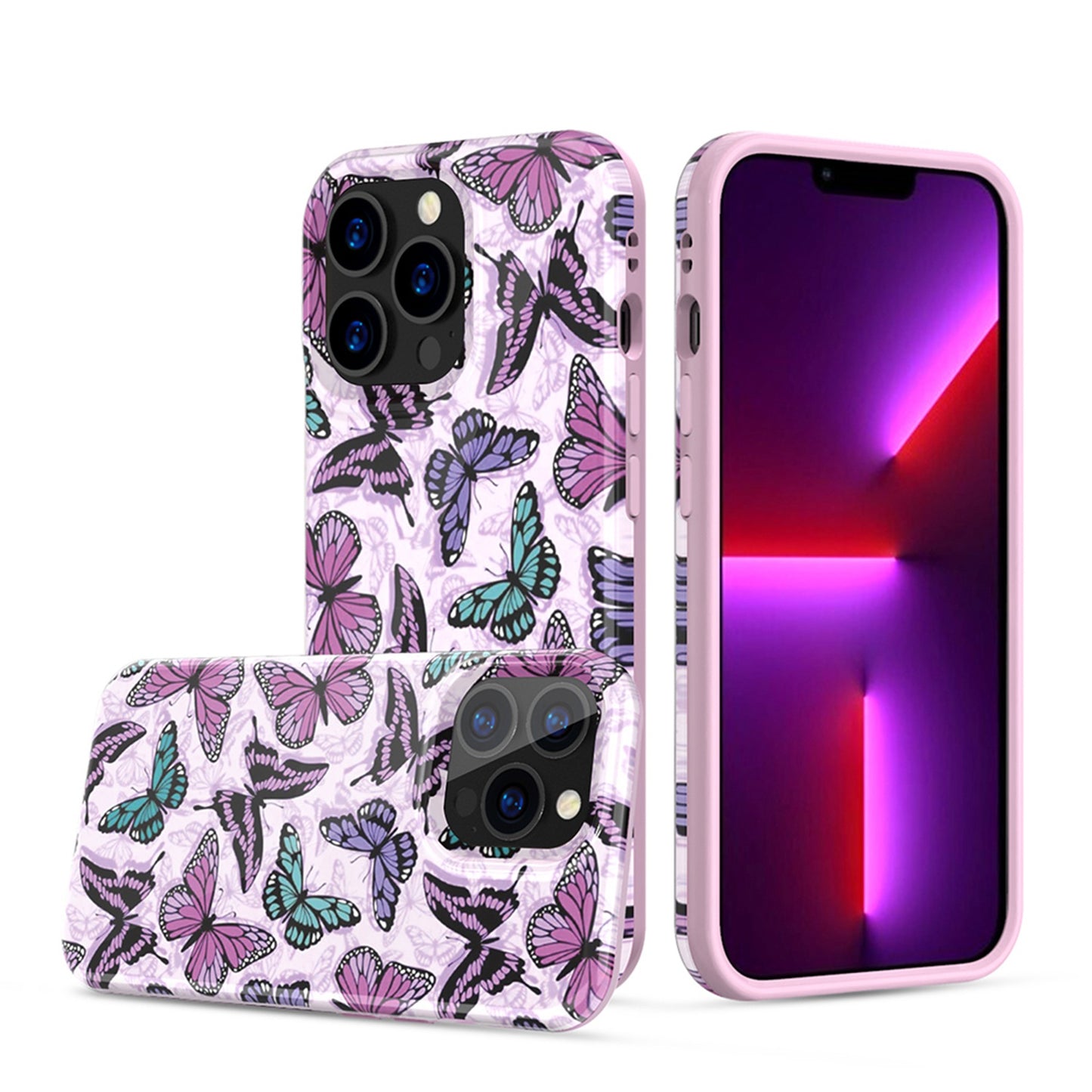 For Apple iPhone 11 (6.1") Pattern Stylish Fashion Design Hybrid Rubber TPU Hard PC Shockproof Armor Slim Fit Purple Butterfly Phone Case Cover