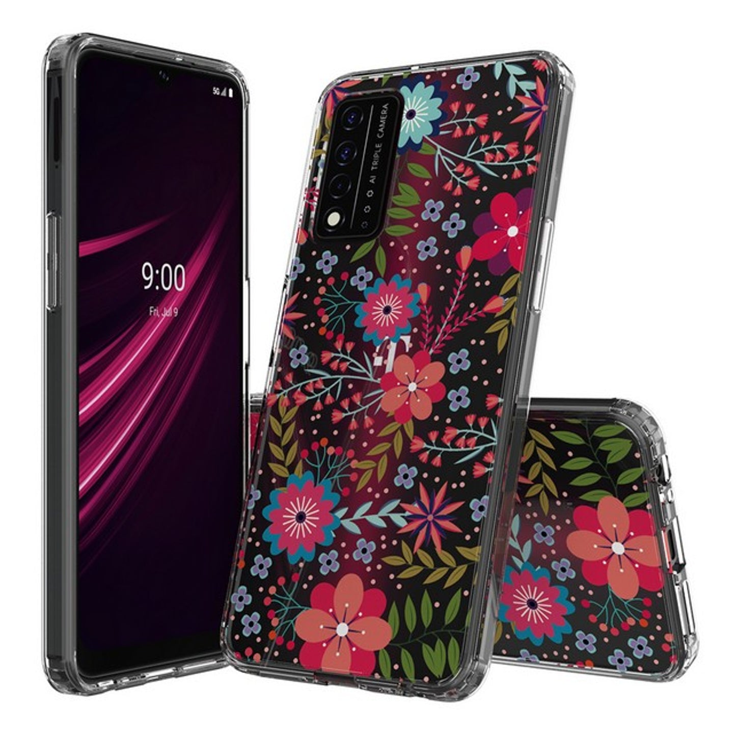 For Samsung Galaxy S22 Floral Patterns Design Transparent Soft TPU Silicone Shock Absorption Bumper Slim Hard PC Back  Phone Case Cover