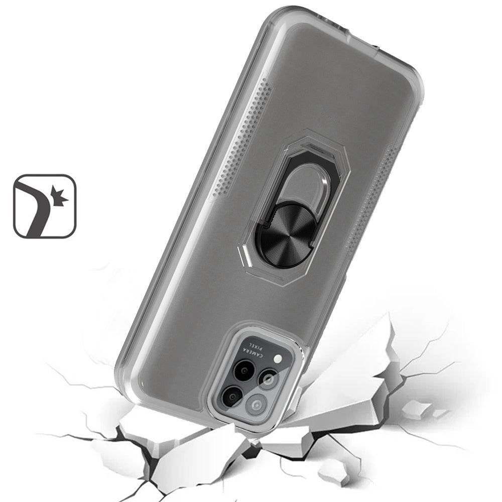 For Samsung Galaxy Z Flip 4 5G Clear Transparent Armor Defender Shockproof Hybrid with Ring Holder Kickstand  Phone Case Cover