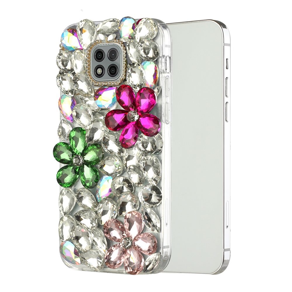 For Samsung Galaxy S21 Luxury Bling Clear Crystal 3D Full Diamonds Luxury Sparkle Rhinestone Hybrid Protective Pink/ Neon Green Phone Case Cover