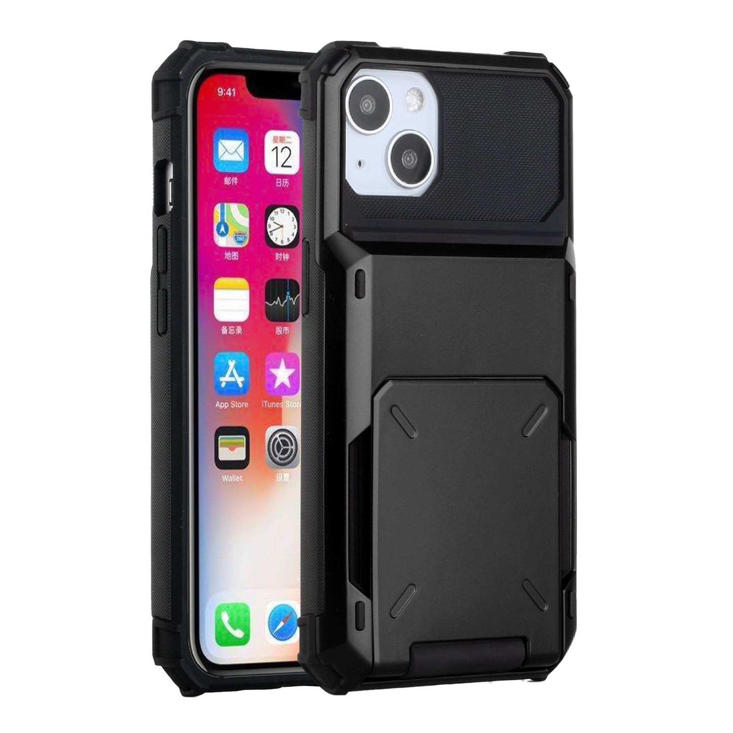 For Apple iPhone 13 (6.1") Multiple Wallet Hidden Credit Card Holder (Upto 5 Cards) Shockproof Hybrid Armor Durable  Phone Case Cover