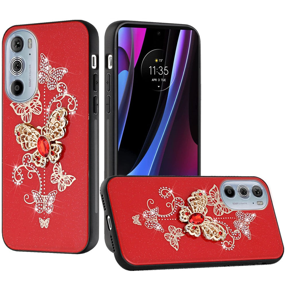 For Motorola Edge+ 2022 /Edge Plus Diamond 3D Bling Sparkly Glitter Ornaments Engraving Hybrid Armor Fashion  Phone Case Cover