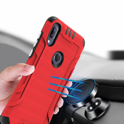 For AT&T Maestro 3 Hybrid Dual Layer Slim Defender Armor Tuff Metallic Brush Texture Shockproof Hard PC + TPU Rubber  Phone Case Cover