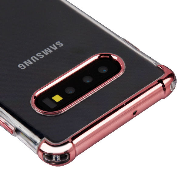 For Samsung Galaxy S10 (6.1") Slim Hybrid Transparent Rubber Gummy Hard PC Silicone Electroplating Clear / Rose Gold Phone Case Cover